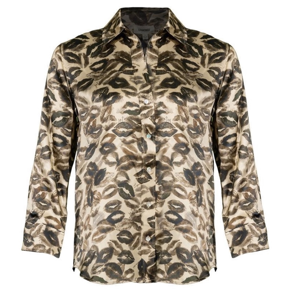 L'AGENCE Dani 3/4 Sleeve Silk Blouse in Sepia Vintage Kiss Size Medium M